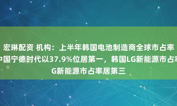 宏琳配资 机构：上半年韩国电池制造商全球市占率下降！中国宁德时代以37.9%位居第一，韩国LG新能源市占率居第三